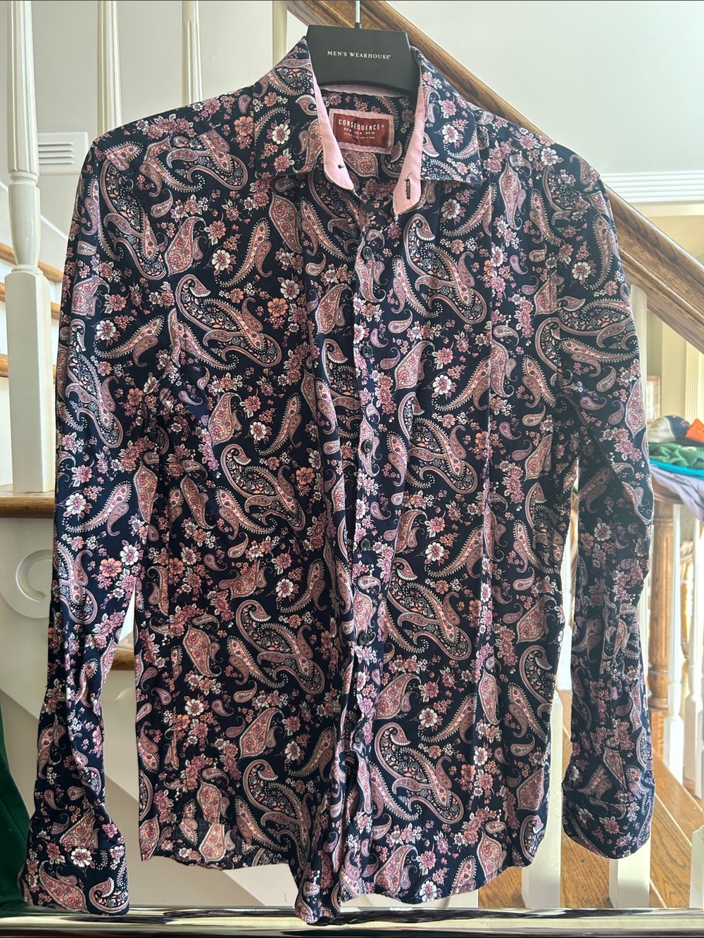 Men's Consequence Paisley Dress Shirt in Pink and Black - Thomas Dean